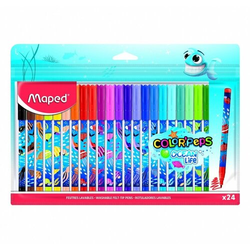 Набор фломастеров 24 цвета Maped Color'Peps Ocean Life (линия 2.8мм, классические, круглый корпус) пакет с европодвесом (845703)