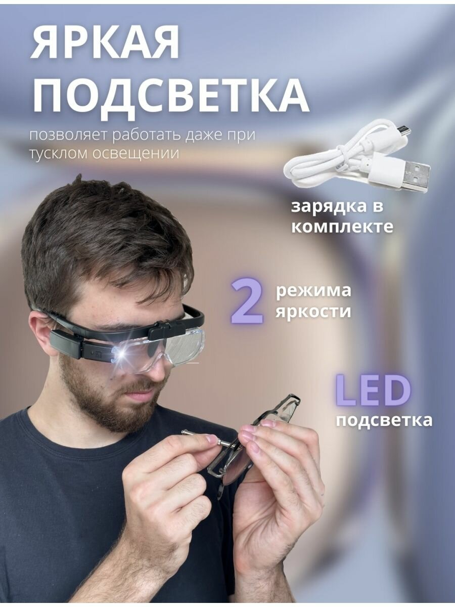 Очки увеличительные BARABAN с подсветкой и USB-питанием