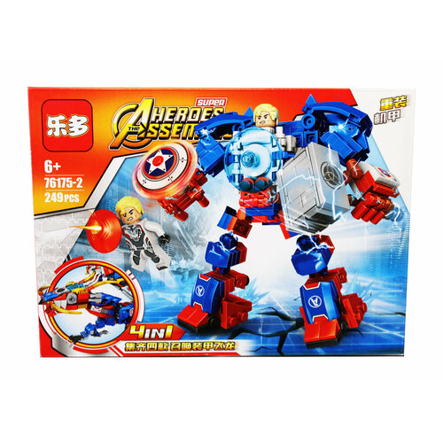 Конструктор 4в1 набор супер герои Железный человек, Человек Паук, Тор, Капитан Америка