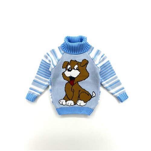 Свитер Трикотята, шерсть, длинный рукав, средней длины, без карманов, без капюшона, размер 92, голубой