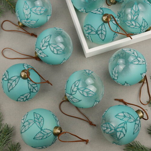 Изображение товара Елочные шары Feuilles de Tiffany 8 см, 12 шт, стекло, Winter Deco, 19039-23246