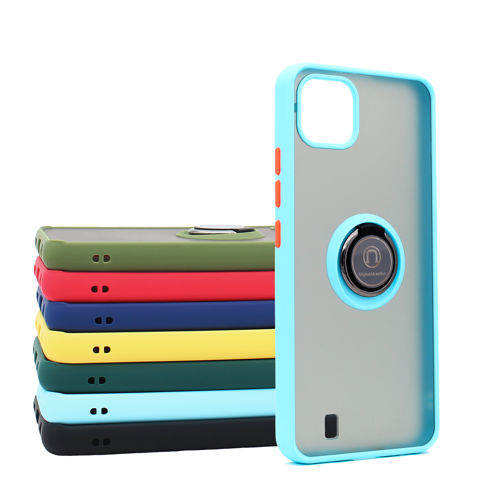 Чехол противоударный Mobix для Realme C11 2021, C20 с кольцом и функцией подставки цвет: голубой