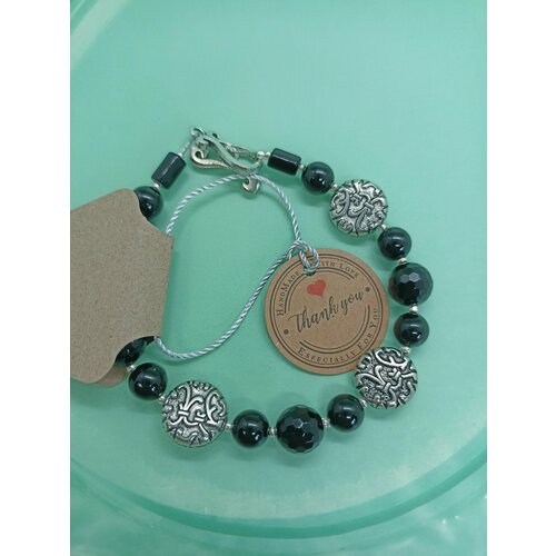 фото Браслет, агат, 1 шт., серебряный, черный нет бренда