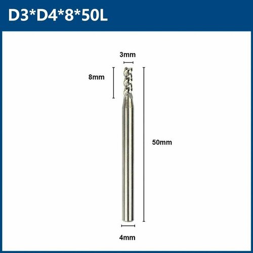 Фреза концевая трехзаходная HRC55 XCAN 3x4x8x50 мм по алюминию