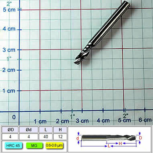 Фреза BFL однозаходная спиральная Ø4x12мм, HRC 45