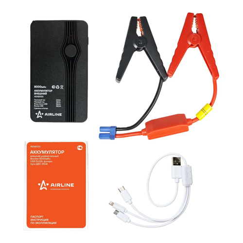 Aeab000_аккумулятор Внешний Универсальный Booster 8000Мач Usb 5V2A Пуск Двс 350А Фонарь AIRLINE арт AEAB000 552400₽