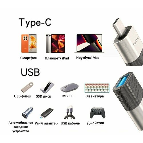 OTG (USB 3.0 - Type-C) Переходник адаптер OTG USB-USB type C, Алюминиевый для смартфона, планшета, MacBook