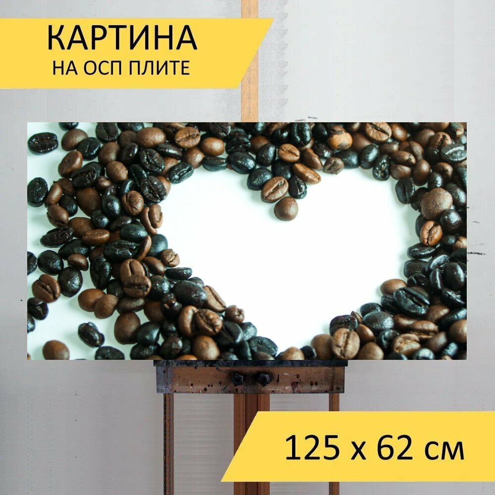 Картина на ОСП 125х62 см. "Кофе, кофейный магазин, кофе в зернах" горизонтальная, для интерьера, с креплениями - фотография № 1