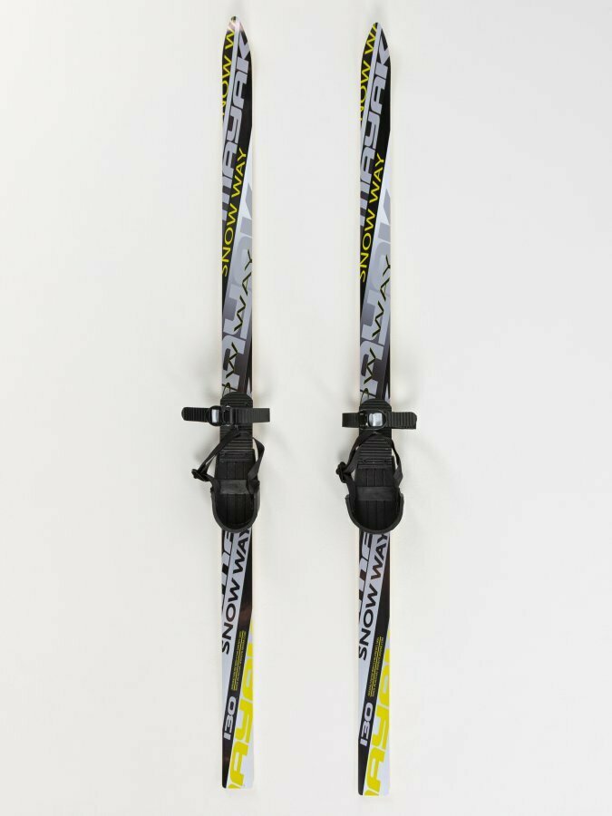 Лыжи детские подростковые 130 см Маяк с палками и креплениями дерево серый