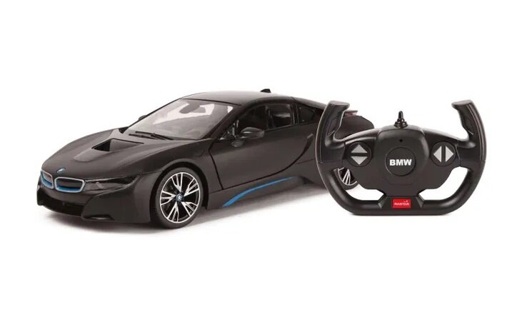 Машинка на радиоуправлении Rastar BMW i8 (USB-зарядка), (арт. 71070), 1:14 (33см). Двери открываются. Черная