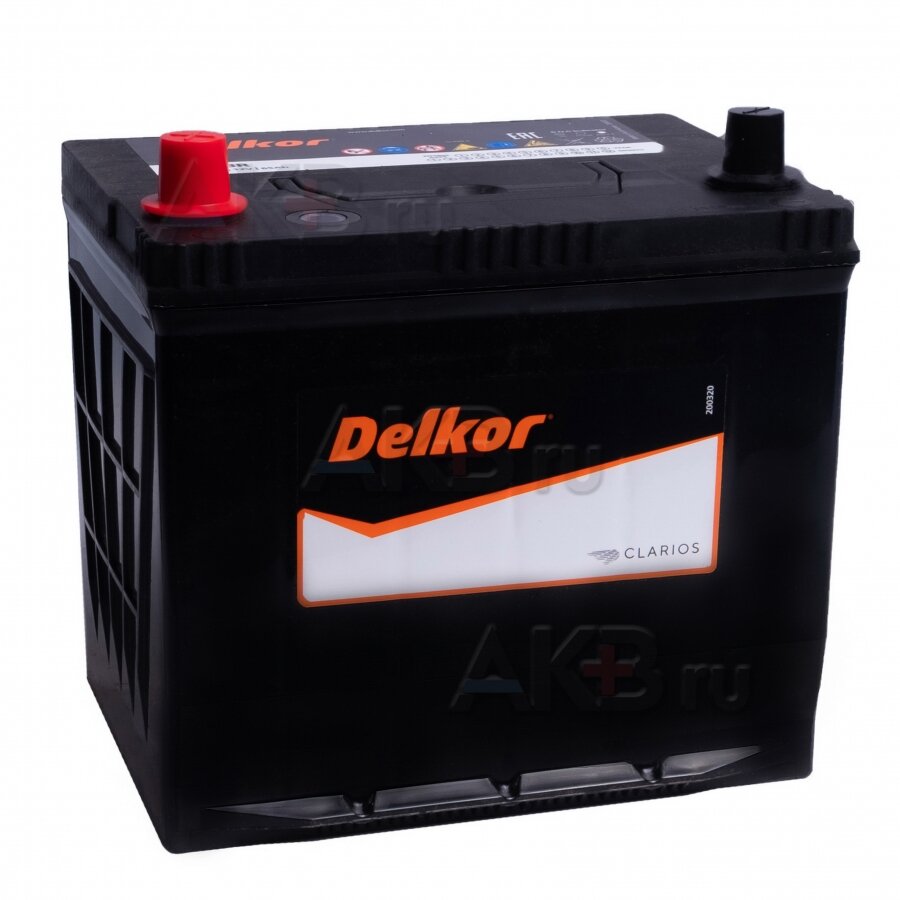 Аккумулятор автомобильный Delkor 75D23R 65 А/ч 570 А прям. пол. Азия авто (229х172х225) с бортиком