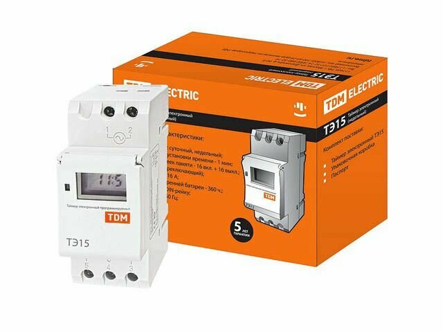 Таймер электронный ТЭ15-1мин/7дн-16on/off-16А-DIN TDM (SQ1503-0005)