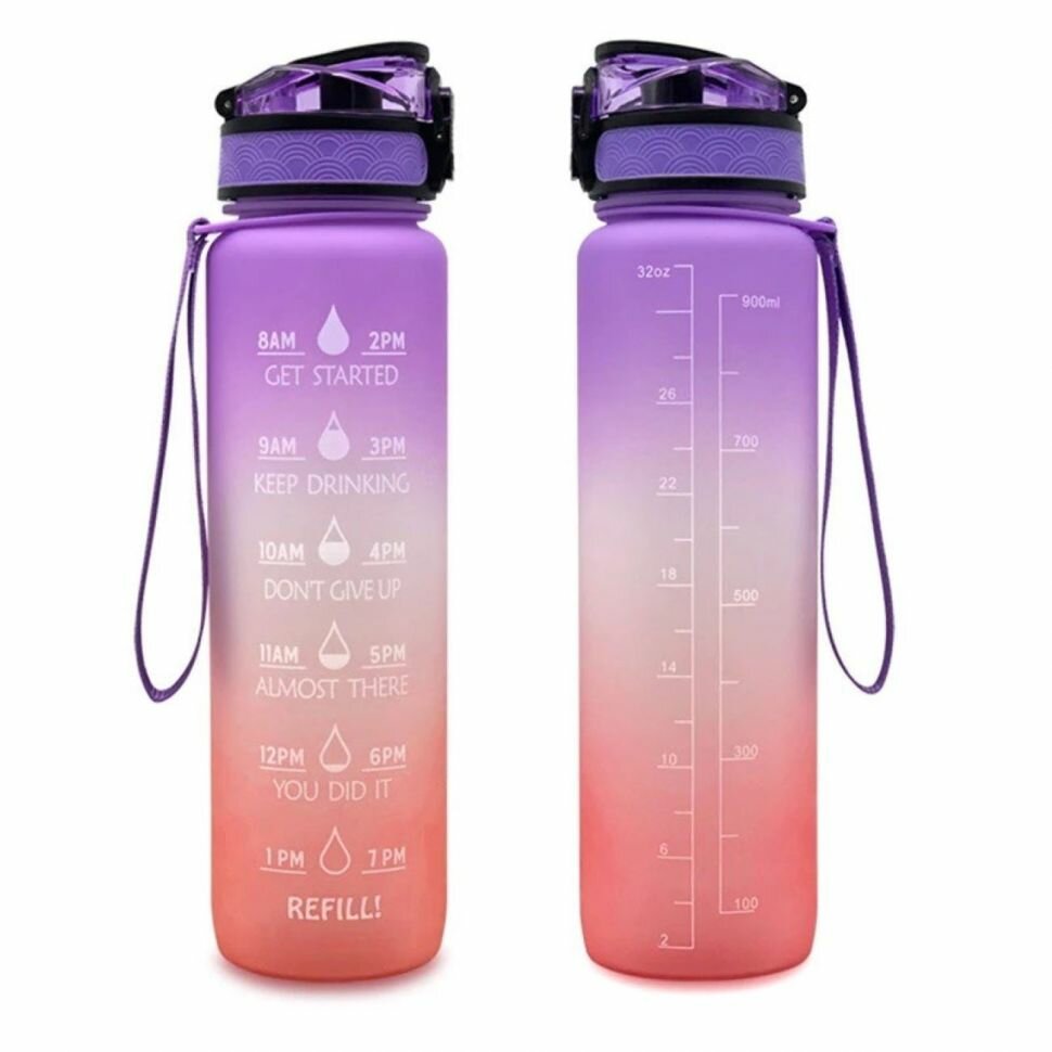 Бутылка для воды спортивная 1000мл. фиолетово-оранжевый