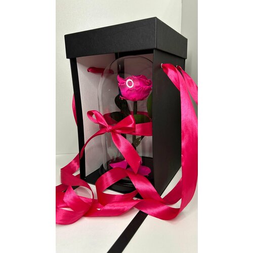 Роза в колбе Premium фуксия 27х15, подарочная упаковка, вечная роза
