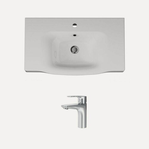 Изображение товара Раковина для ванной комнаты AM.PM, 80 см мебельная, встроенная, белый, смеситель хром