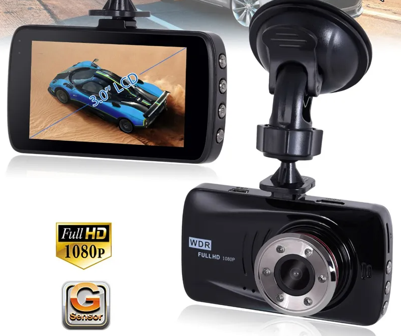 Автомобильный видеорегистратор c встроенным объективом и камерой заднего вида для парковки / Full HD 1080P / G-Sensor / LCD дисплей / 2 камеры