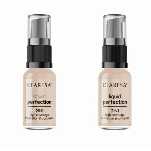 CLARESA Тональная основа и консилер 2в1 Liquid Perfect тон 104 Nude, 18 мл, 2 штуки