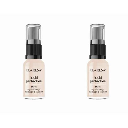 CLARESA Тональная основа и консилер 2в1 Liquid Perfect тон 101 Light, 18 мл, 2 штуки