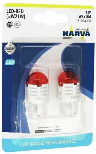 Лампа автомобильная NARVA Range Performance LED W21W 12V-LED W3x16d Red 28W бл. 2 шт 18100