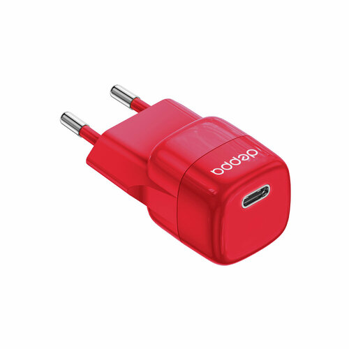 Сетевое зарядное устройство USB-C, Power Delivery, mini GaN, 20Вт, красный, Deppa, Deppa 11441 комплект 5 штук зарядное устройство сетевое deppa usb c usb a pd 3 0 qc 3 0 20вт белый