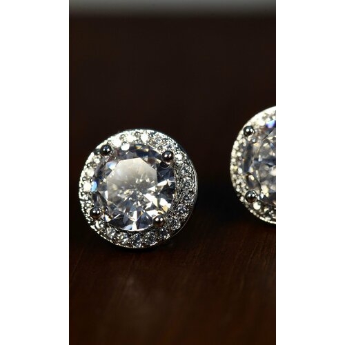 Серьги , бижутерный сплав, родирование, фианит, серебряный