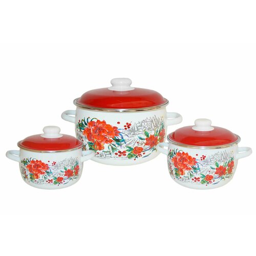 Набор посуды эмаль 3ПР №19 амариллис белосн 6КА191М (2л, 3л, 5,5л) череповец