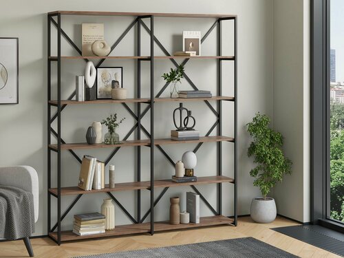 Изображение товара Стеллаж Айсберг Лофт 160/6 / Черный/ с полками дуб крафт табак/ Для дачи/ для дома/ для книг/ в офис