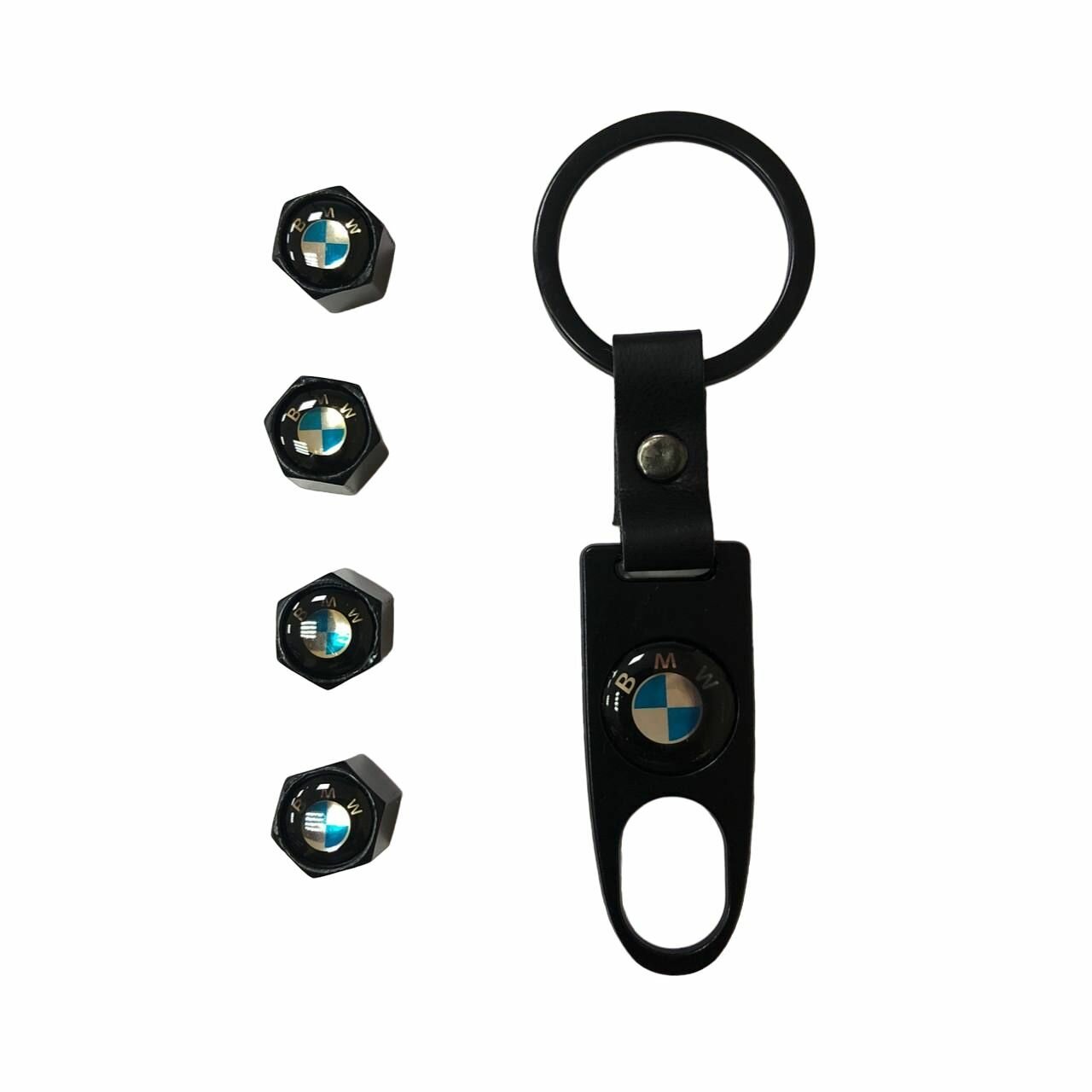Колпачки на ниппель с брелком-ключом BMW, черный, 4шт.