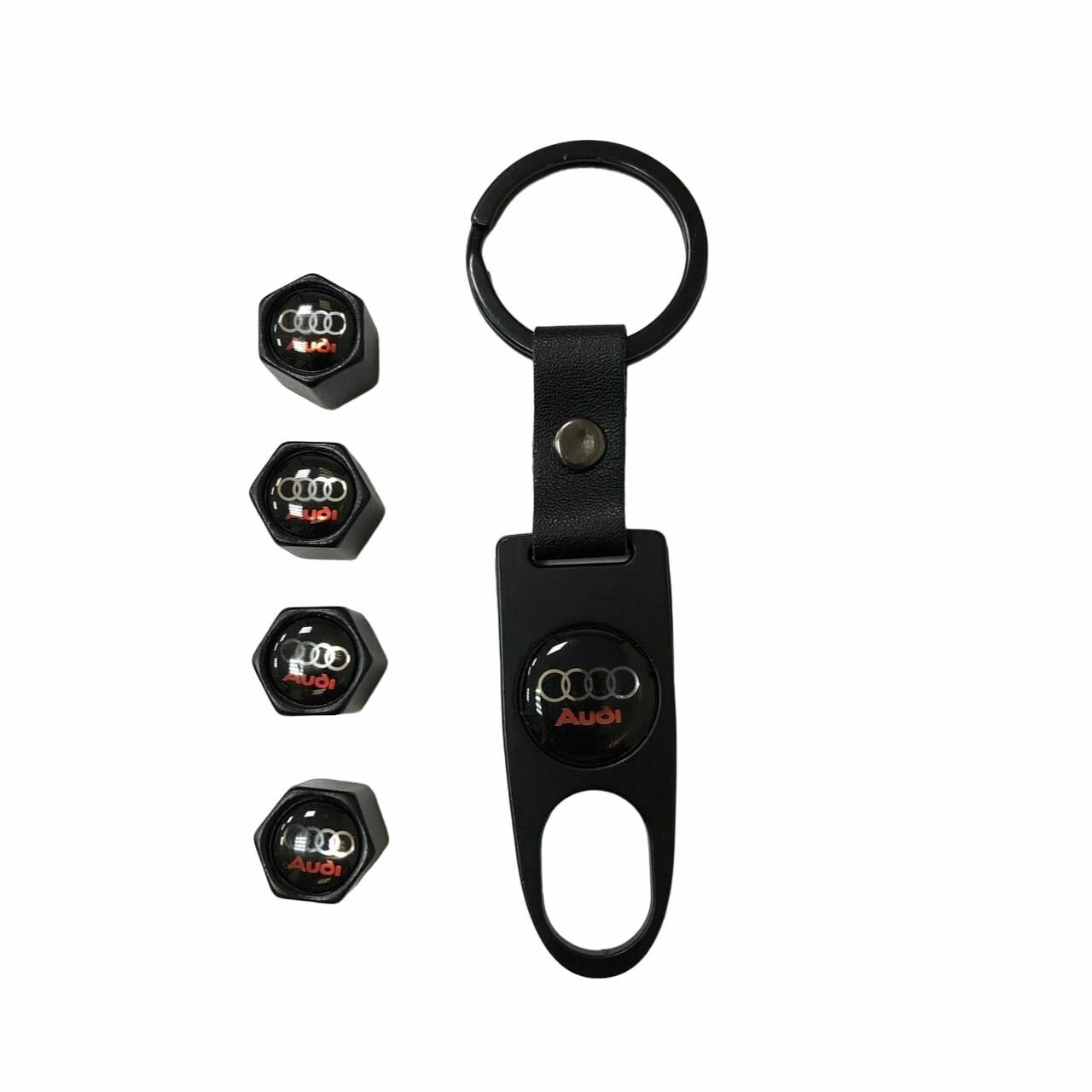 Колпачки на ниппель с брелком-ключом AUDI, черный, 4шт.