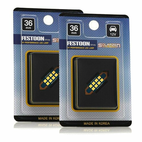Автомобильная светодиодная лампа с обманкой Solarzen F-8s35f36c, C5W, длина 36 мм, цвет белый, Южная Корея, 2 шт.