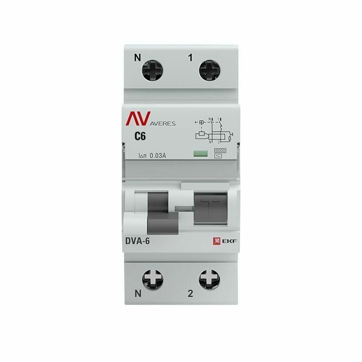 rcbo6-1pn-6C-30-ac-av Дифференциальный автоматический выключатель EKF DVA-6 Averes 1П+N 6А 30мА, тип AC, 6кА, C