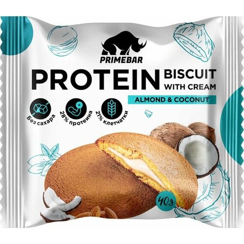 фото Протеиновое печенье prime kraft primebar protein biscuit (40 г) кокос-миндаль