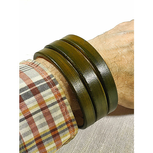 фото Браслет кожаный ручной работы "пружинка оливковый хаки 3 полосы" хельга шванцхен leatherca
