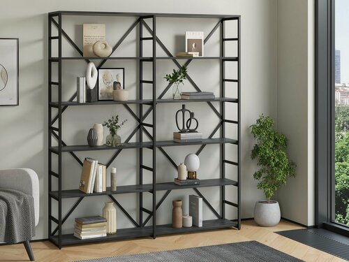 Изображение товара Стеллаж Айсберг Лофт 160/6-2 / Черный/ с полками северное дерево темное/ Для дачи/ для дома/ для книг/ в офис