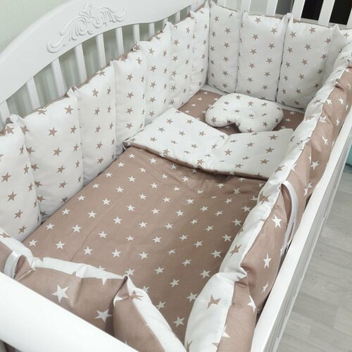фото Комплект бортиков в кроватку из 7 предметов для новорожденных и малышей mamdis коричневый mam.dis