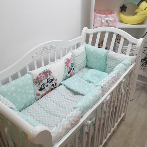 фото Комплект бортиков в кроватку из 15 предметов mamdis для новорожденных и малышей бирюзовый mam.dis