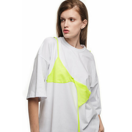 Футболка yana besfamilnaya, оверсайз, хлопок, размер One size, белый, желтый