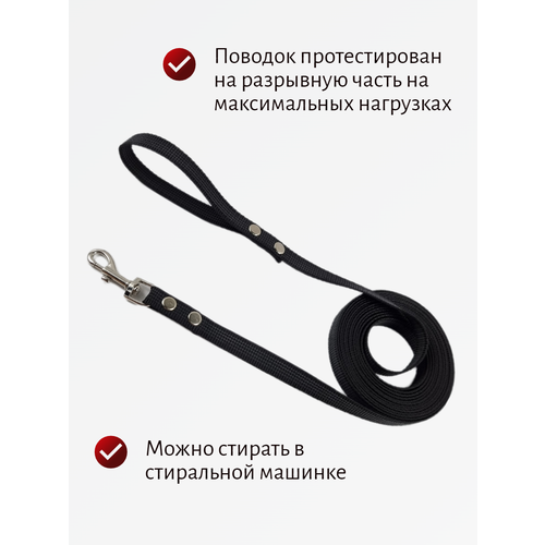 Поводок Хвостатыч для собак нейлоновый прорезиненный с карабином 2 м х 20 мм (Черный)