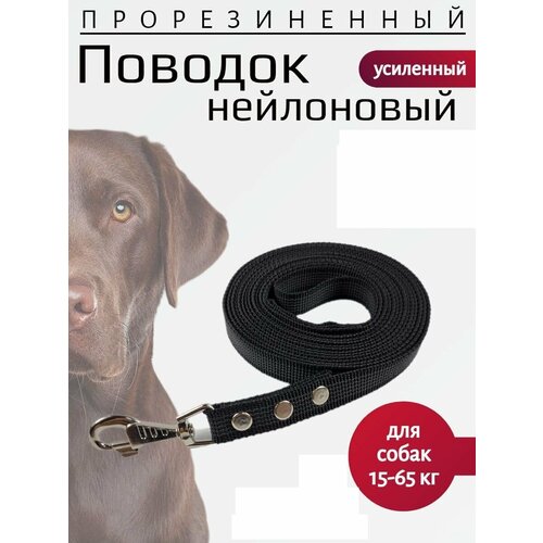 Поводок Хвостатыч для собак нейлоновый прорезиненный с усиленным карабином 1 м х 25 мм (Черный)