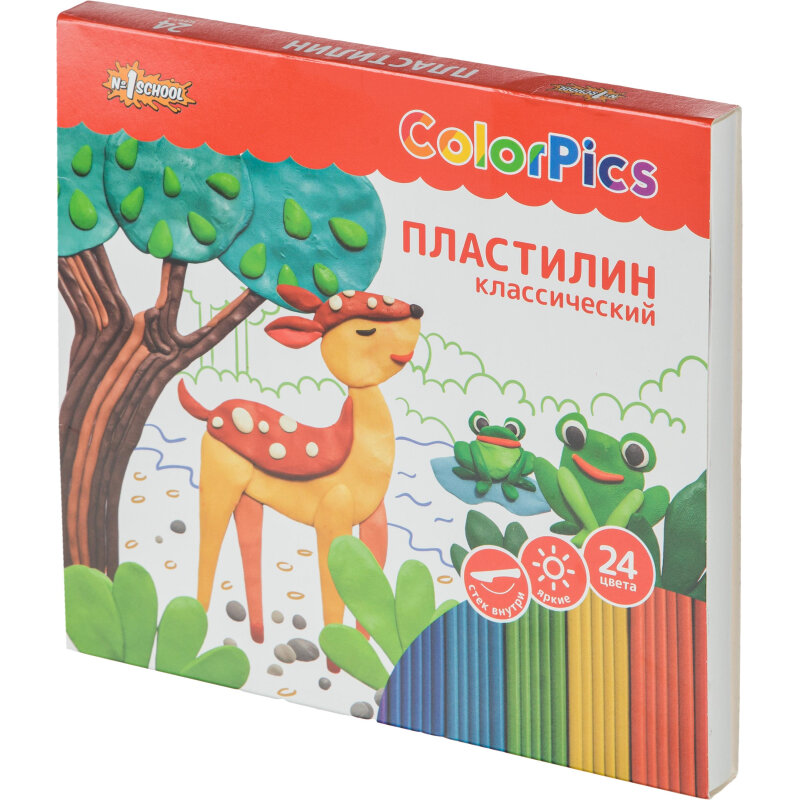 Пластилин классический №1School Color Pics наб. 24 цв, 480 гр, стек, бол. мяг