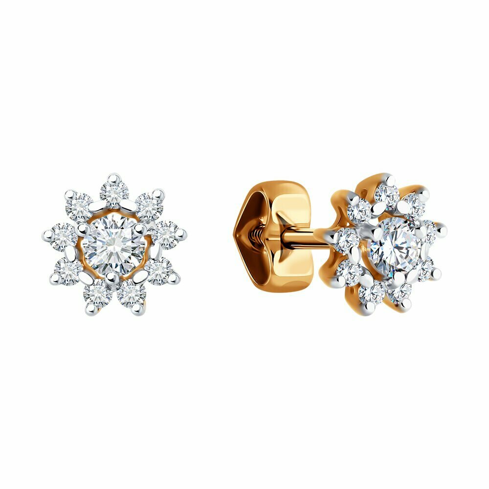 Серьги Diamant, красное золото, 585 проба, фианит, размер 7 мм, , бесцветный — фото 1