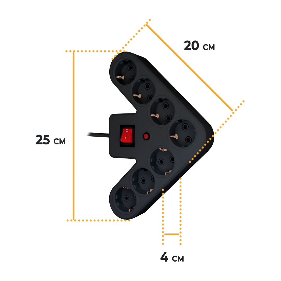 Сетевой фильтр - удлинитель Progix 7 розеток 3 метра с заземлением с выключателем с предохранителем без USB черный