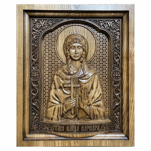 Икона Святая великомученица Варвара резная из дерева 19х23 см серебряное кольцо венец святой варвары