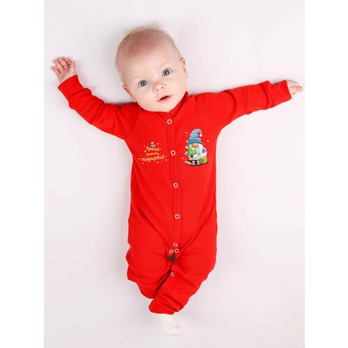 Комбинезон Валерия Мура детский, интерлок-пенье, хлопок 100%, на кнопках, открытая стопа, размер 62, красный