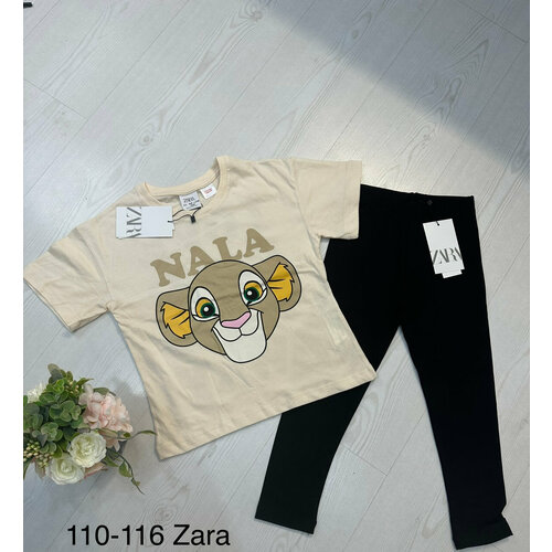 Комплект одежды Zara, футболка и легинсы, повседневный стиль, размер 110/116-60, черный, бежевый