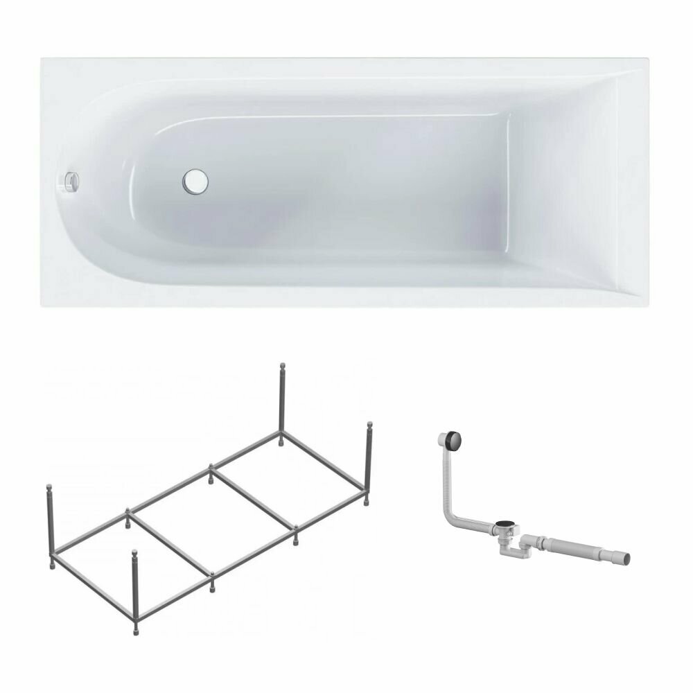 фото Ванна акриловая AM.PM Spirit 170x75 комплект 3в1: ванна, каркас и слив-перелив черный; поддержка спины, литьевой акрил, усиленный корпус,