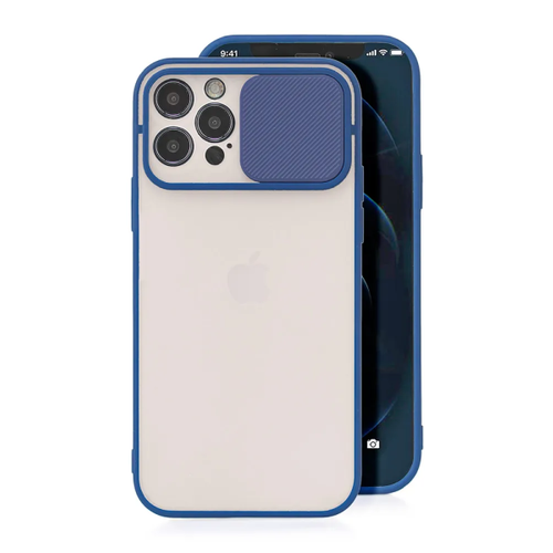 Накладка силикон для iPhone 12 Pro Max со шторкой для камеры темно-синяя силиконовая накладка для iphone 15 pro max без логотипа sc темно синяя