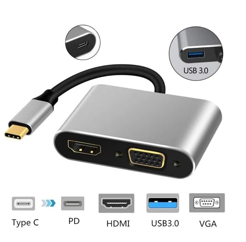 Переходник/Хаб Type-C - USB 3.0 Type-C (PD) VGA HDMI 4К