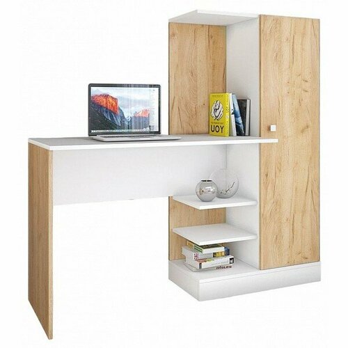 Стол компьютерный Квартет, Цвет корпуса: белый, дуб крафт золотой, Цвет фасада: дуб крафт золотой, Цвет столешницы: белый