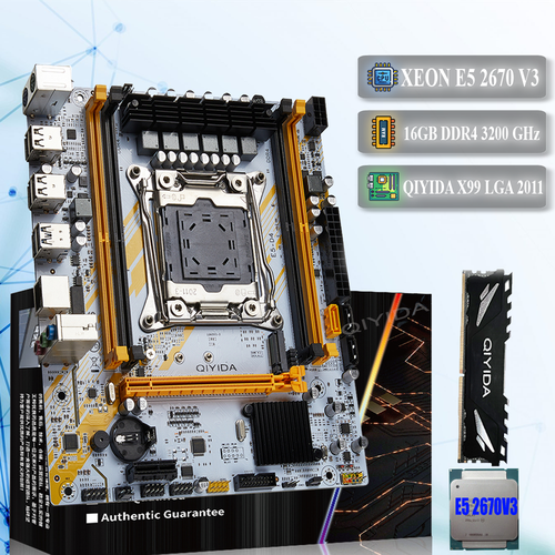 Материнская плата Комплект для сборки QIYIDA X99 LGA2011 XEON E5 2670v3 23 ГГц 2x8 Гб DDR4 3200 МГц REG ECC 1120000₽